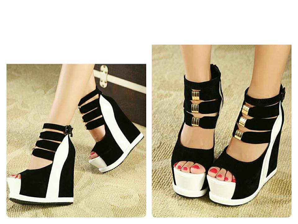 Glamorous Black & White High Heels Platforms