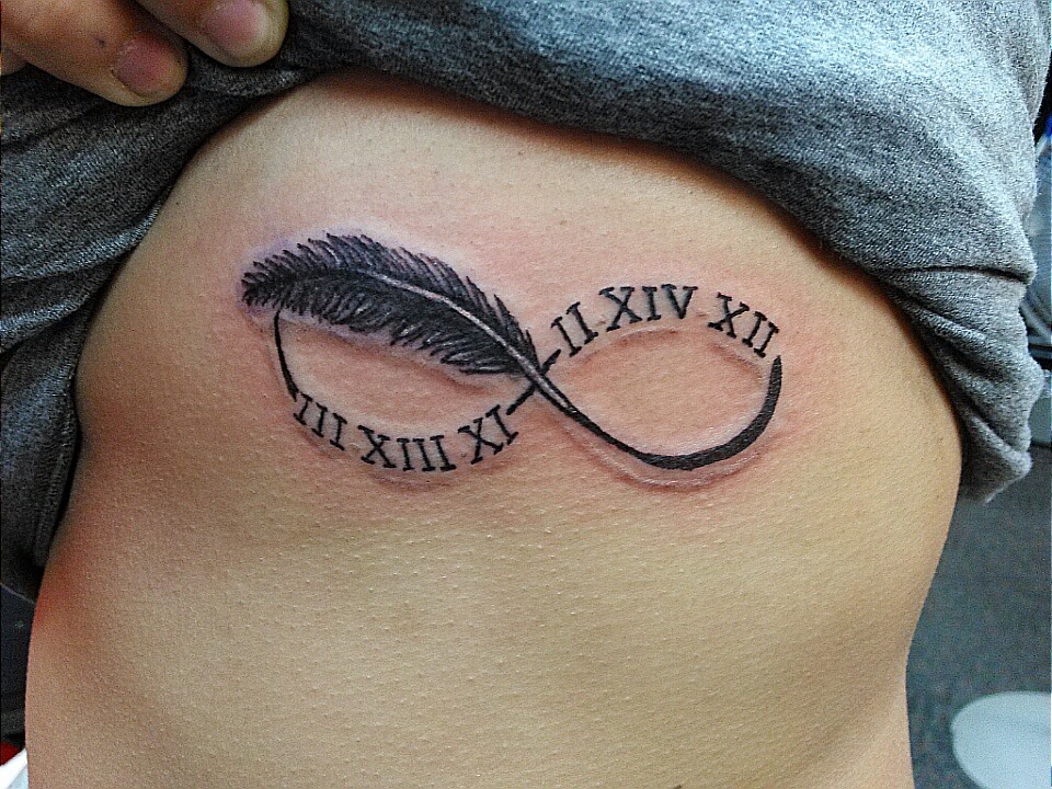 Infinity Feather With Roman Numerals