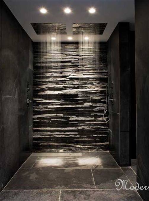 Inspiring Two Showers With Gorgeous Stone Wall
