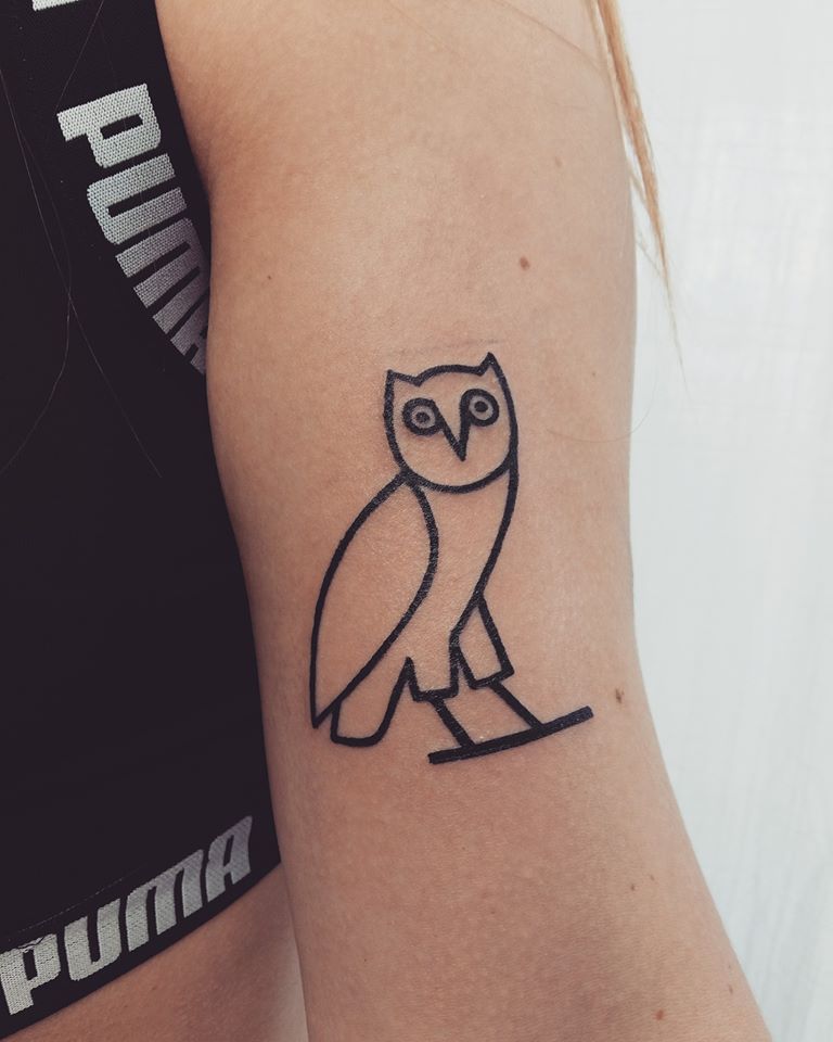 Line Work Gorgeous Owl Inked On Arm