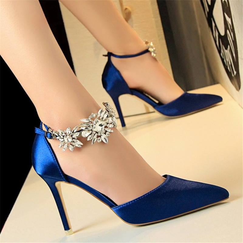 Luxury Blue High Heeled Rhinestones Sandals