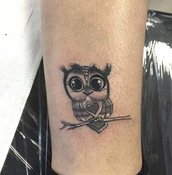 Minimise Owl Tattoo On Lower Leg
