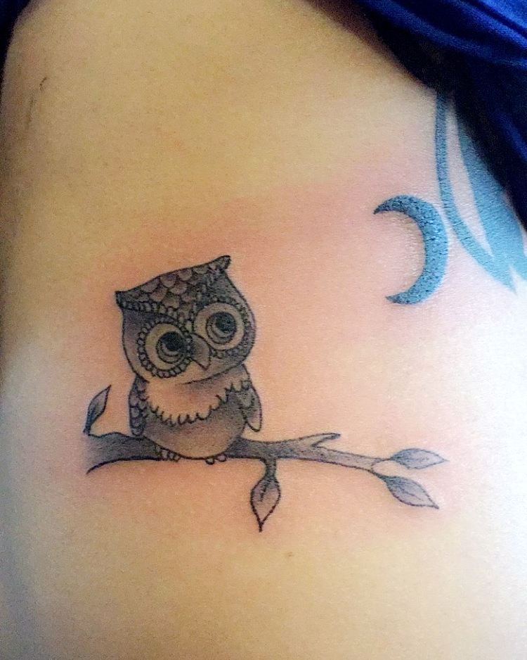Owl Tattoo Inked On Side Stomach