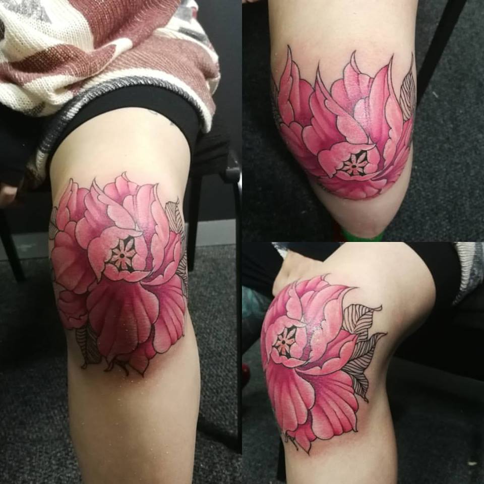 Pink Flower On Knee