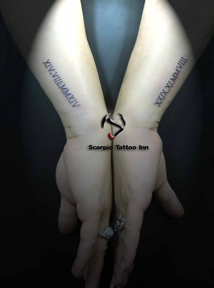 Pretty Date Of Birth Tattoo On Both Hands
