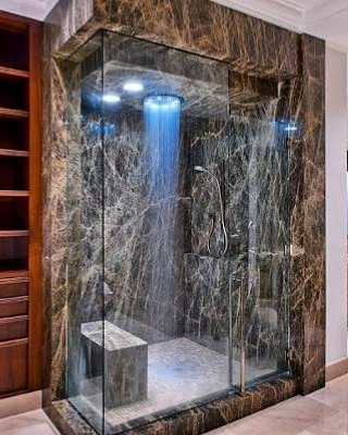Rain Shower Design With Dark Emperador Marble