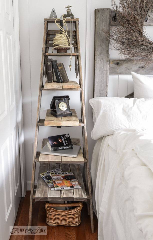 Shelf Made Old Ladder Is Perfect For Rustic Bedroom Decor