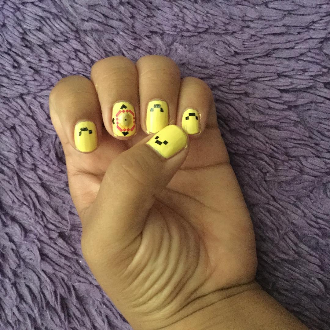 Short Yellow Boho Style Nails