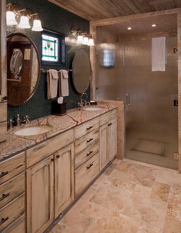 Vintage Look Bathroom With Translucent Glass Shower Door