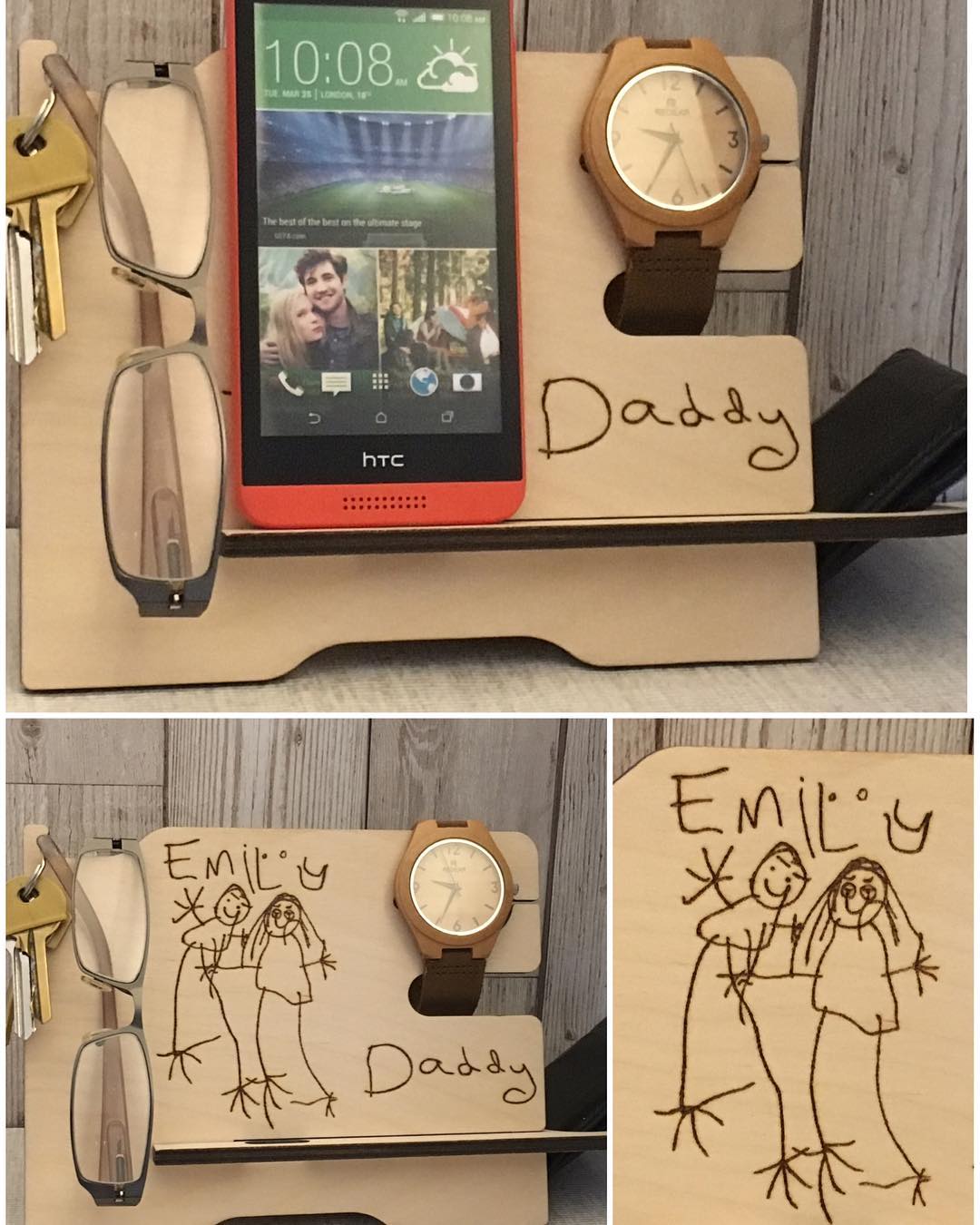 Wood Burned Valet Stand With Child's Drawing