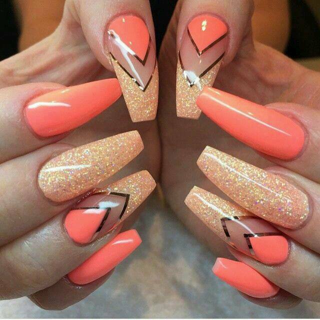 Appealing Peach & Golden Stilettos Nails