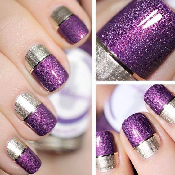Attractive Purple And Silver Nails