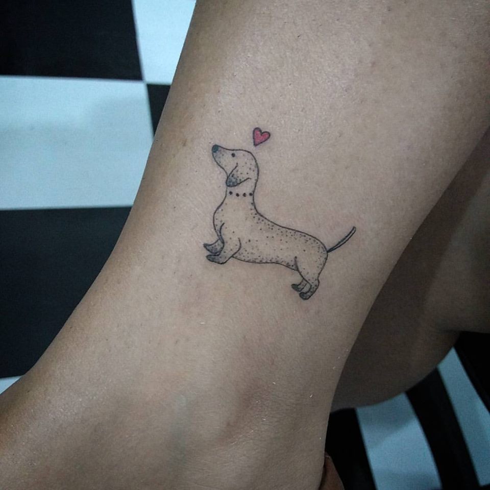 Beautiful Puppy Minimalist Tattoo On Lower Leg