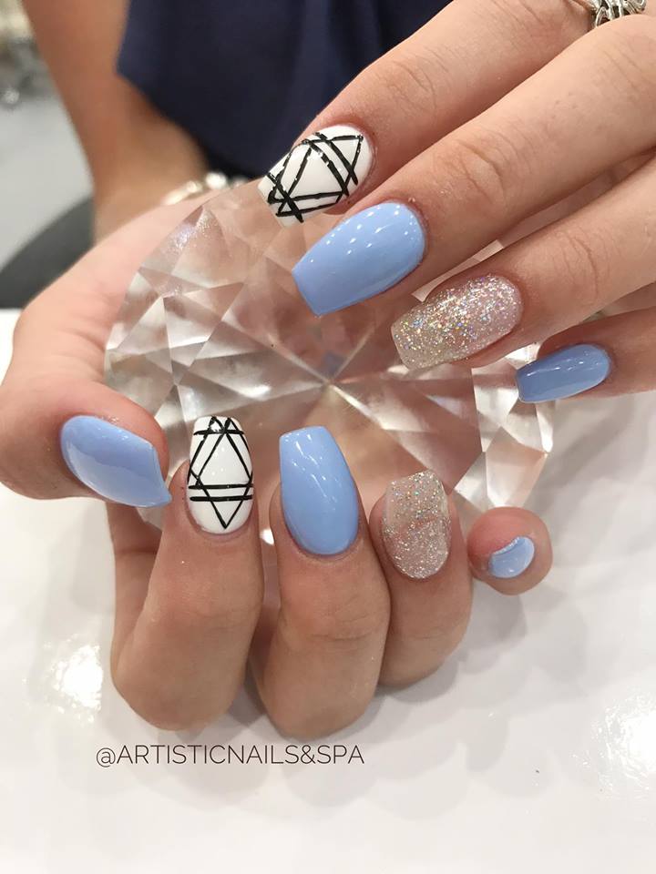 Bluish Glitter Artistic Nails