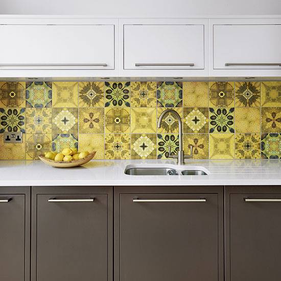 Brown Cabinetry & Retro Style Tiled Backspash