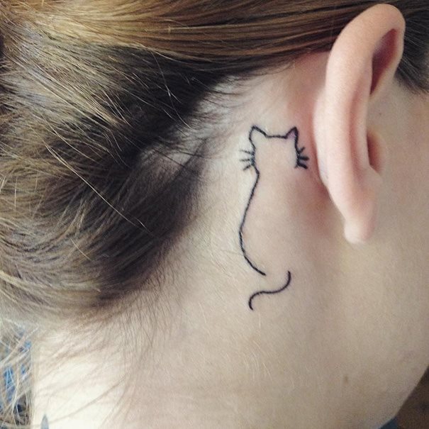 Cat Line Work Minimalist Tattoo Behind The Ear