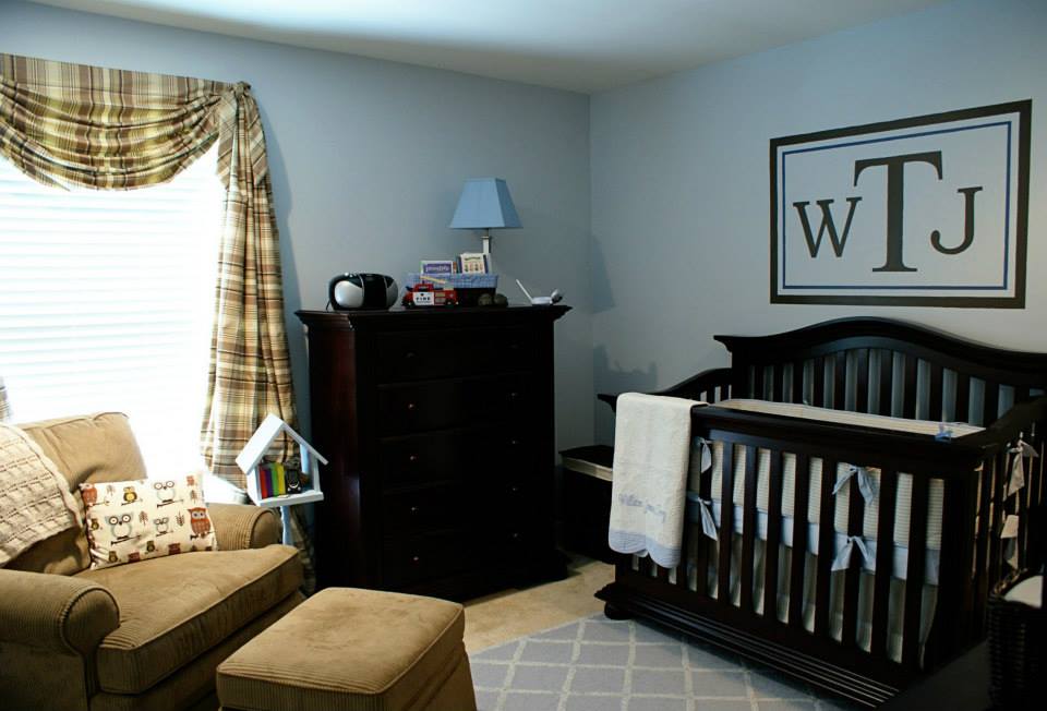 Charming Blue Theme Baby Boy Nursery With Contemporary Crib Furniture And Stripes Window Valance