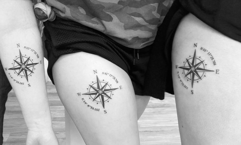 Compass & Coordinates Sibling Tattoo
