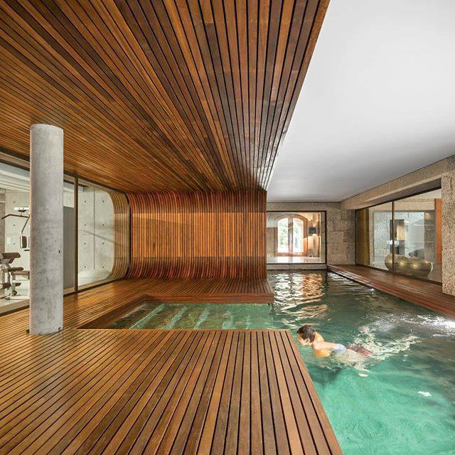 Creative Indoor Swimming Pool Desidn With Stylish Wooden Work