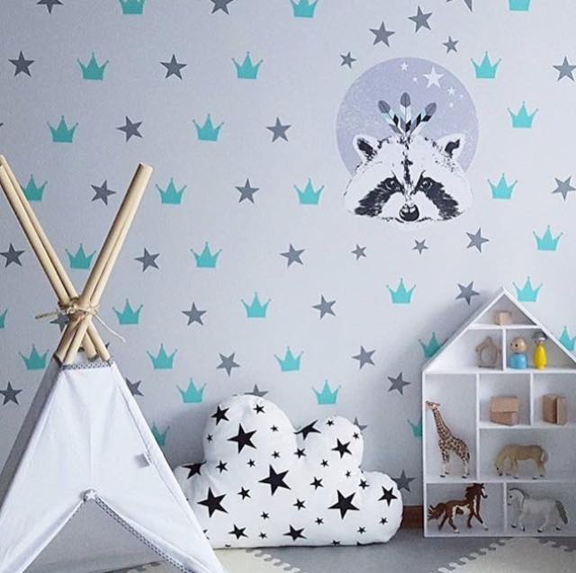 Crowns & Stars Print Wall Paper Nice Idea For Boho Style Decor