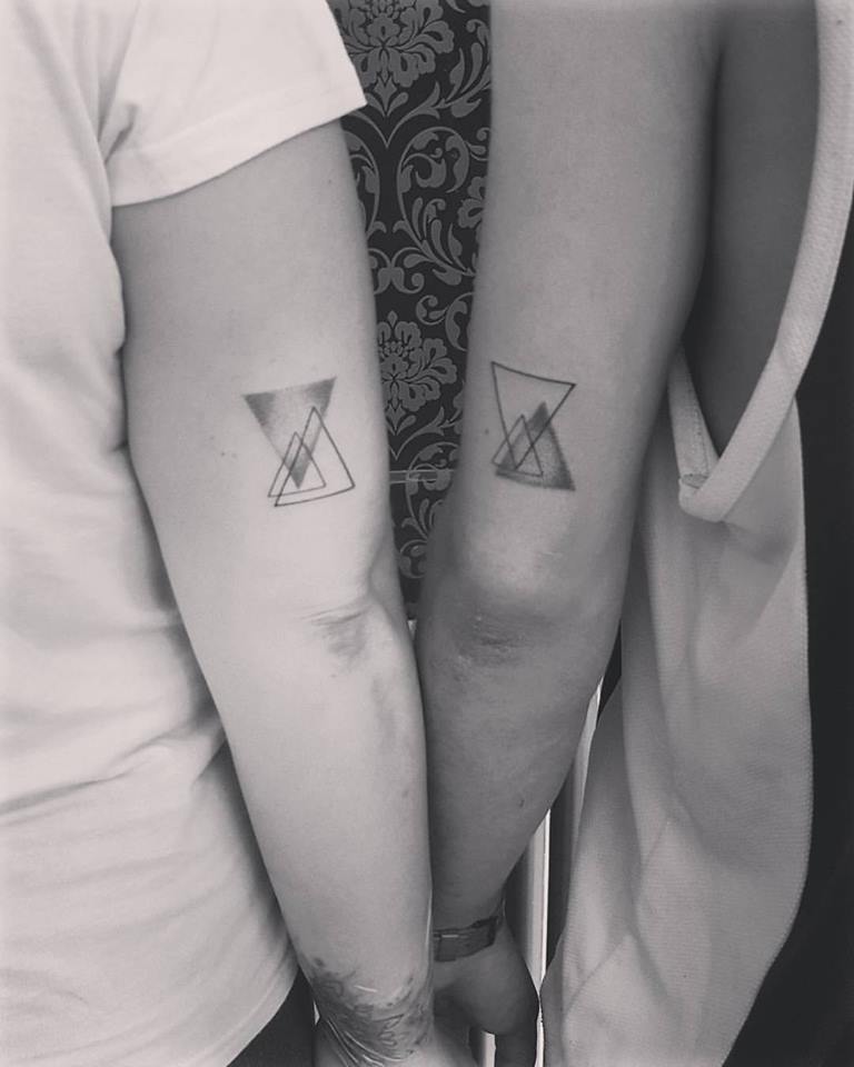 Dot & Line Work Triangle Tattoo