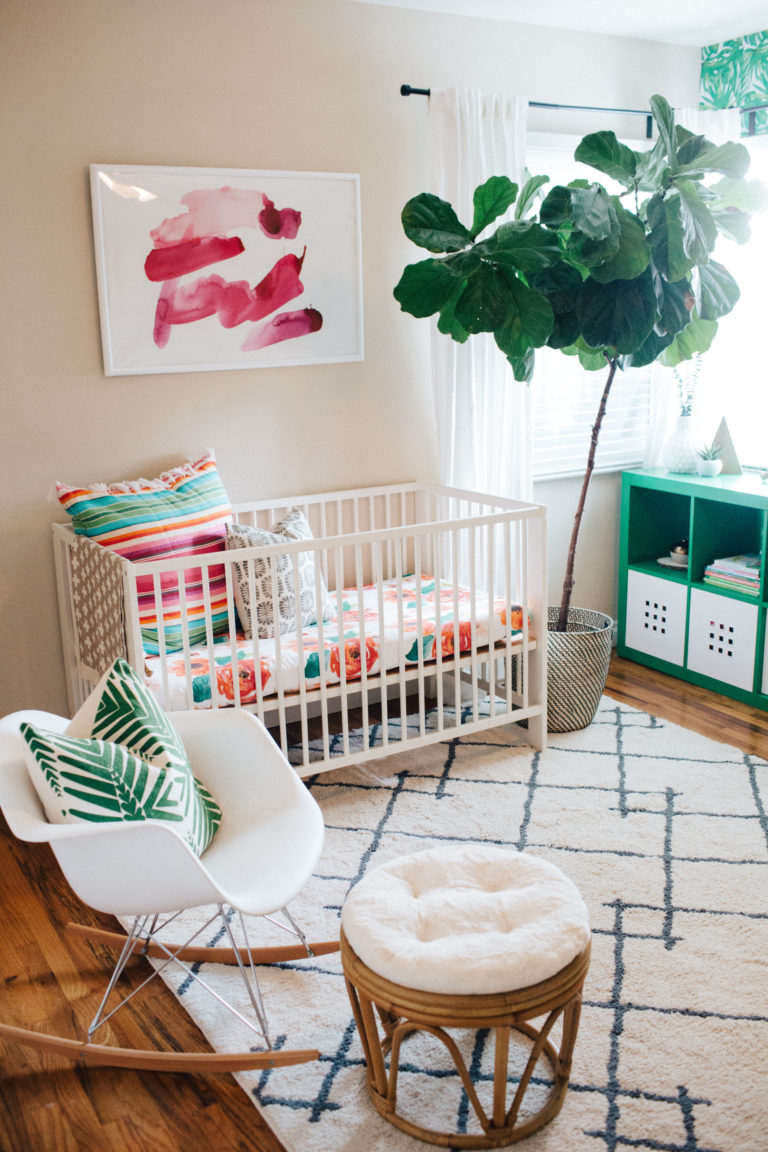 Fabulous White Crib And Other Furniture With Indoor Plant Decor