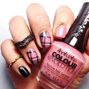 Glam Pink & Black Artistic Nail Design