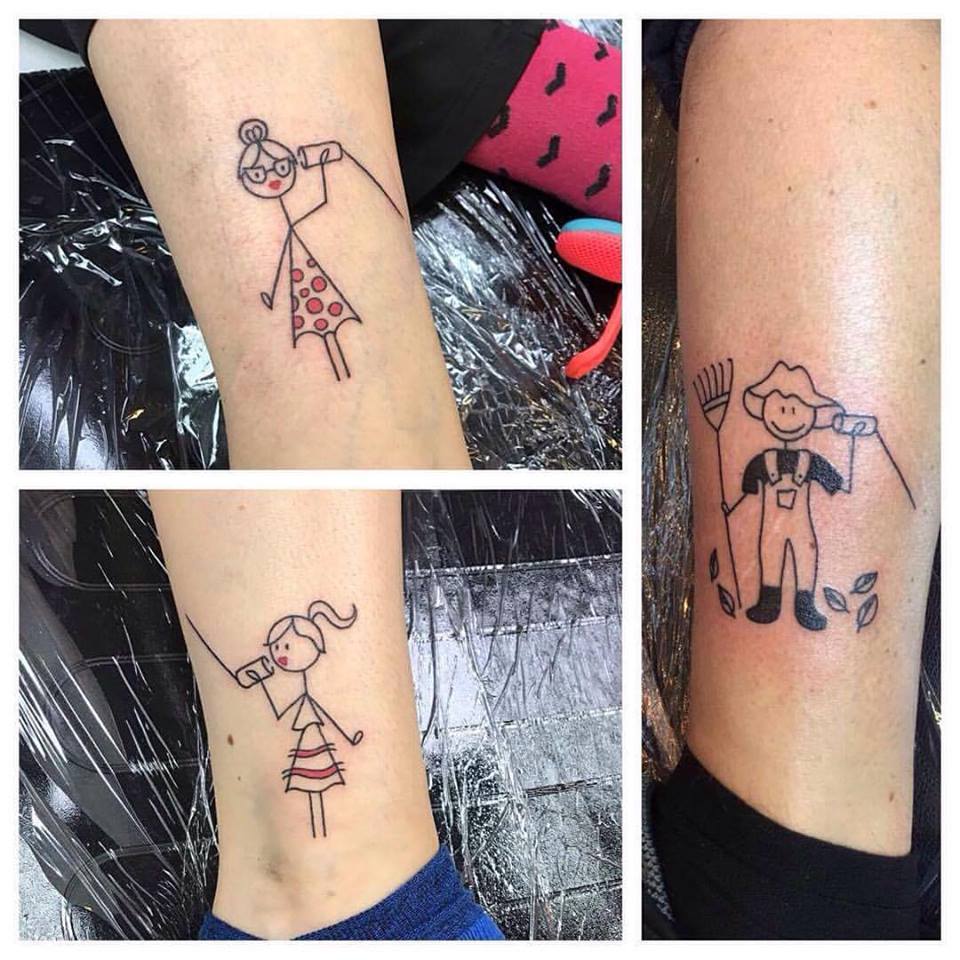 Little Family Tattoo On Lower Leg