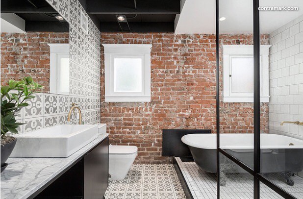 Lovely Contemporary Bathroom With This Amazing Brick Wall