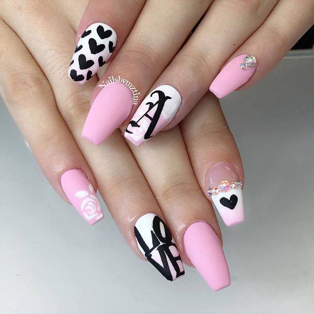 Lovely Pink Nails With Heart