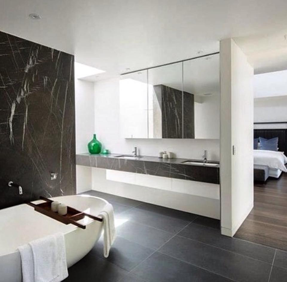 Marble On Wall And Bemch Top In Contemporary Bathroom Looks Stunning