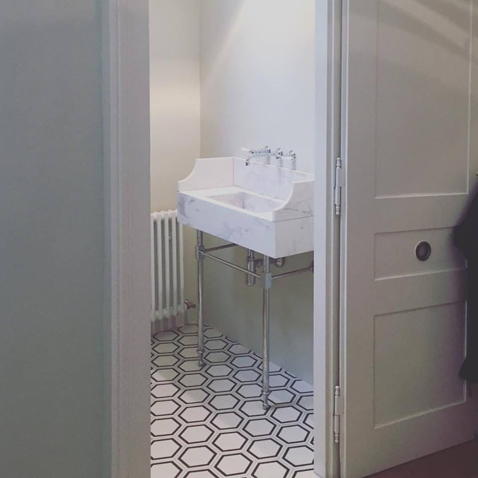 Marble White Sink With Retro Tiles In Black & White