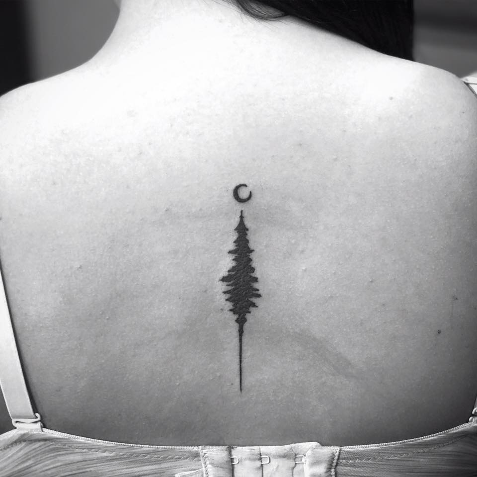 Minimalist Tree Tattoo On Upper Back