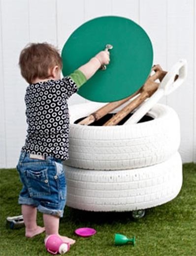 Outdoor Toy Storage Upcycled Tires