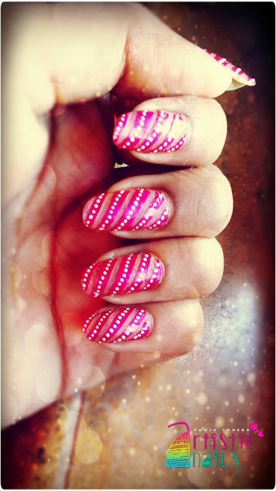 Pink Stripes Artistic Nails