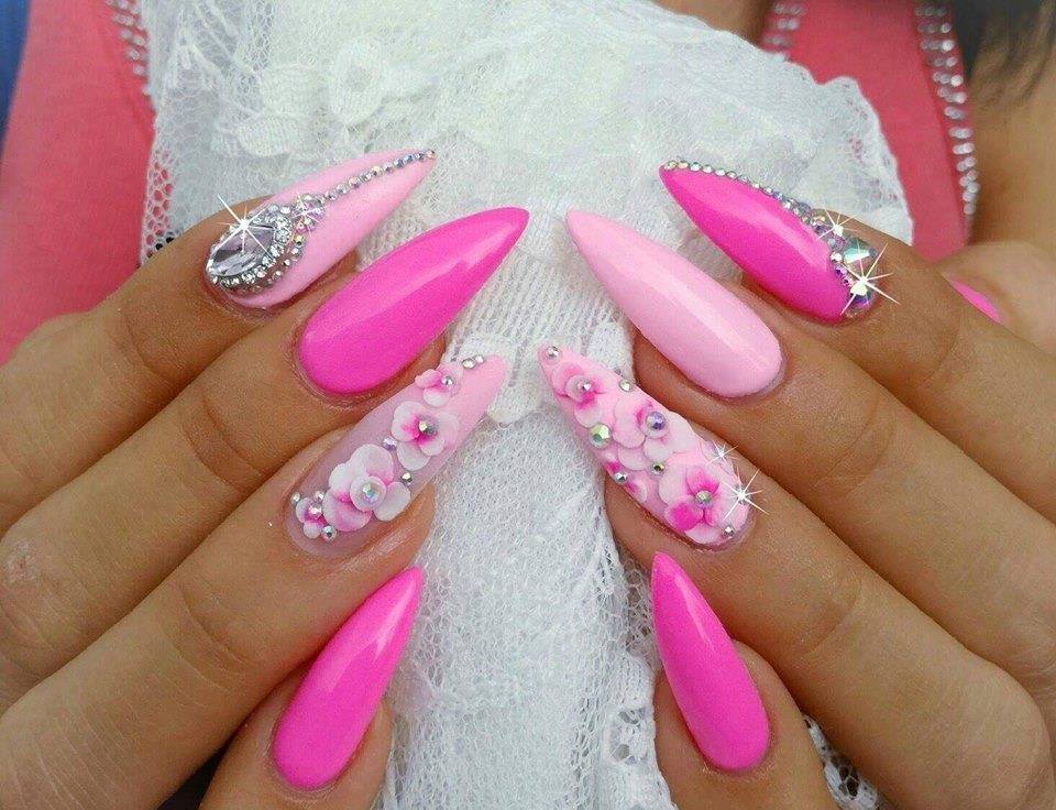 Pinkish Floral Stilettos Nail Art