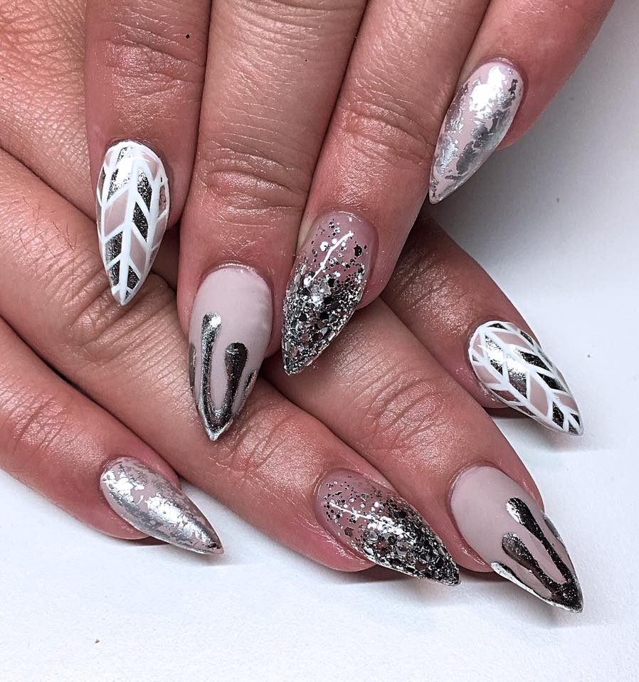 Silver Foil Artistic Nails For Bride