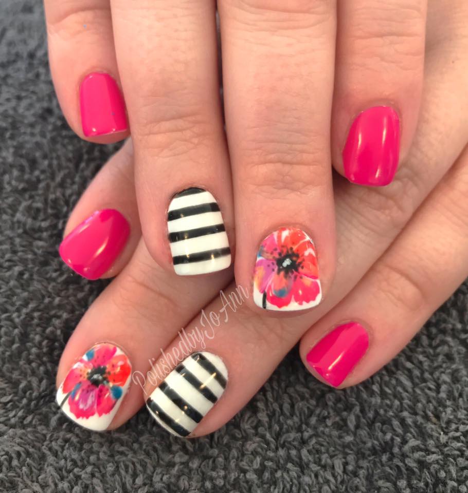 Stripes With Flower On Nails