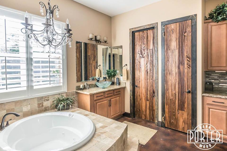 Ultimate Contemporary Bathroom With Mushroom Wood And Steel Pre Hungs Door