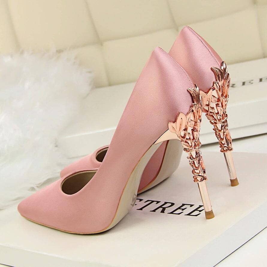 Adorable Pink Pointed Toe Metal High Heels Pumps