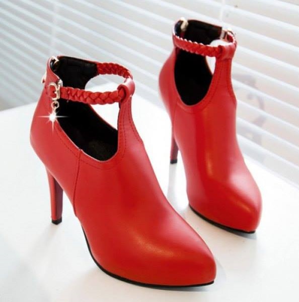 Alluring Red Weaving Design Stiletto Heel Ankle Boots