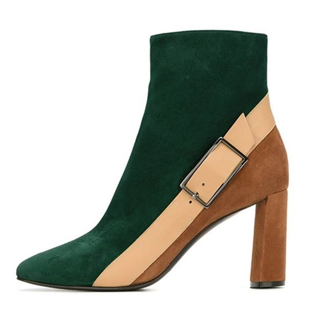 Attractive Square Toe Suede Ankle Boots With Side Zipper