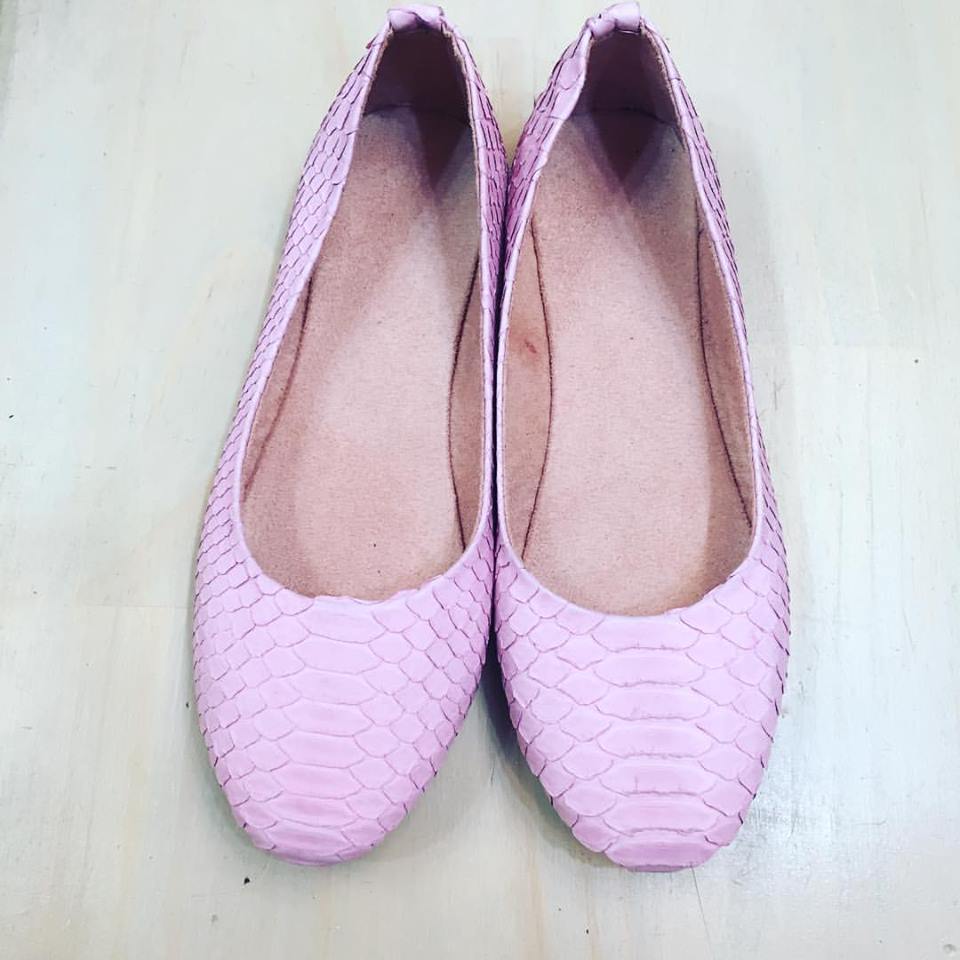 Baby Pink Snake Skin Ballet Flats Shoes