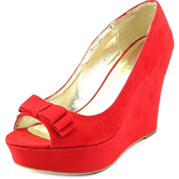 Beautiful Open Toe Synthetic Red Wedge Heels