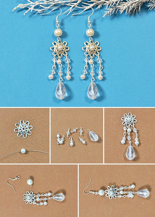 Beautiful White Snowflake Chandelier Earrings