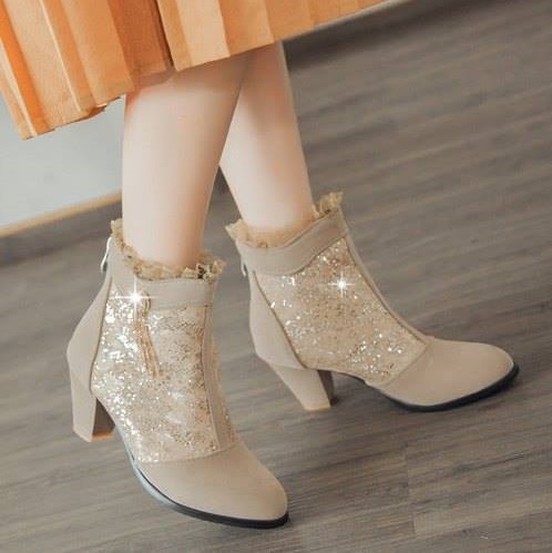 Beige Ankle Boots With Lace For Party