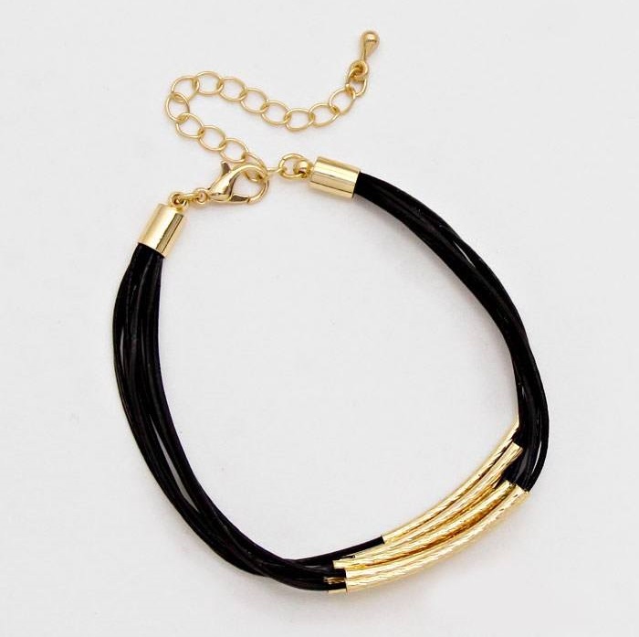 Black & Golden Multi Layered With Gold Tube Beads Layered Bracelet