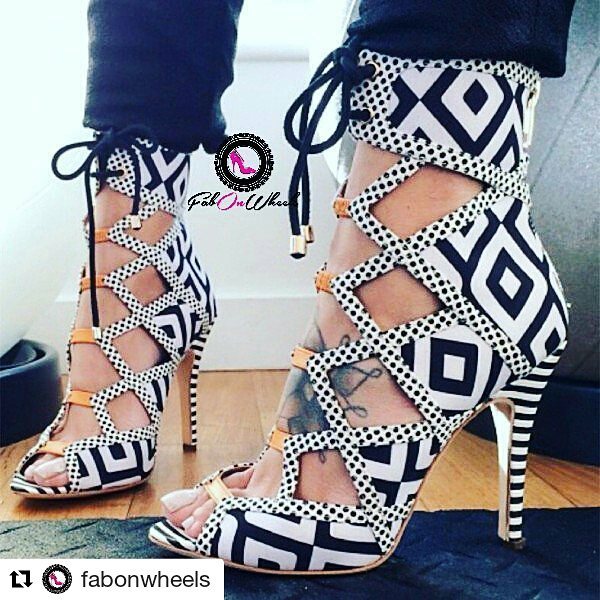 Black & White Open Toe Hollowed Out Strappy Heels