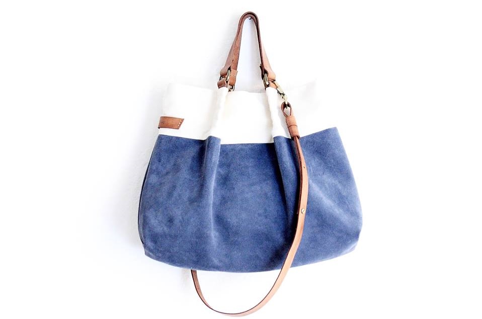 Blue And White Suede Split High Quality Italian Leather Bag