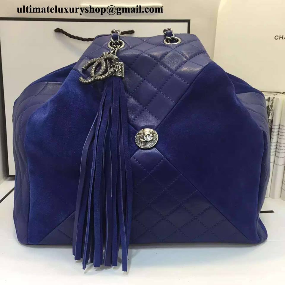 Blue Lambskin With Suede Patchwork Bag Design